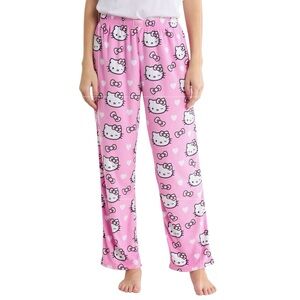 Hello Kitty Drawstring Elastic Waist Print Pajama Pants Bottom NWT L PINK
